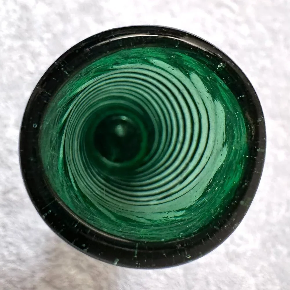 Vintage  green colored hand blown swirled glass flower bud vase